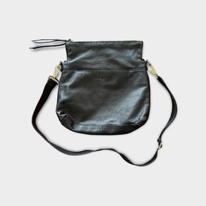 Margot Mickey Double Zip Versatile Black Leather Gold Hardware Purse Bag